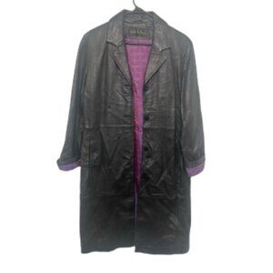 Nicole Miller EUC size L 100% genuine leather long line trench coat jacket